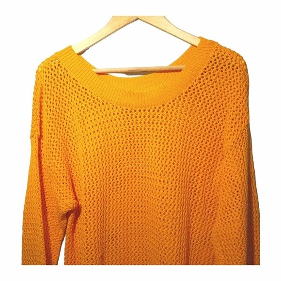 Vintage In Charge Crochet Sweater Dress-Large-Open Knit-Yellow-Sheer-USA Made - Picture 3 of 6